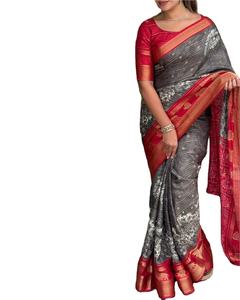 Simple pero elegante Kitty Party Tela de algodón puro especial Impreso digital Rich Pallu Work Peso ligero Fancy Saree con blusa - Product Image 1