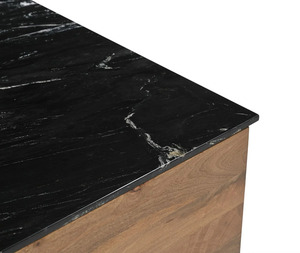 Grande table basse carrée luxueuse avec base en bois de manguier massif et plateau en marbre noir, table basse de salon, bureau à domicile - Product Image 3