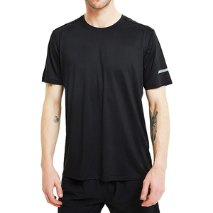 Men's Black Short Sleeve O-Neck Quick Dry Knitted T-<b>Shirt</b> Regular Fit Solid Color Casual Athletic Wear - Product Image 1