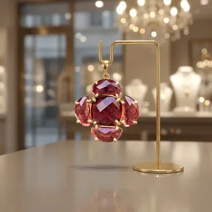 Joyería al por mayor: Colgante de moda con diseño de flor, racimo y cojín, con rubí y cuarzo, chapado en oro de 18K, antideslustre - Product Image 4