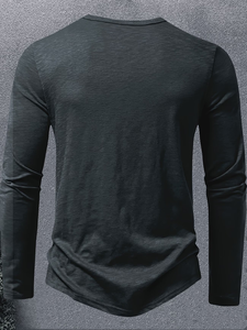 Men's Long Sleeve Henley T-Shirt Solid Color Knitted Slim Fit Casual O-Neck Button-Up Dark Gray Brown 100% Cotton Bangladesh - Product Image 5