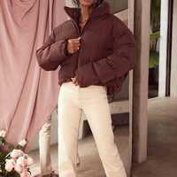 Blouson matelassé à capuche coupe-vent décontracté pour l'hiver, fermeture éclair courte, unisexe, coupe régulière, couleur unie, rembourrage épais en polyester