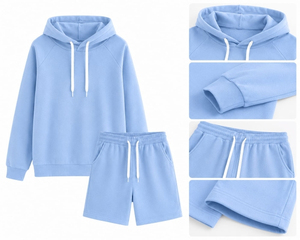 Ensemble de survêtement décontracté deux pièces en coton respirant pour femme, avec sweat à capuche et short, idéal pour l'entraînement et le sport, en maille respirante - Product Image 4