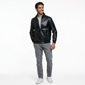 Veste en cuir véritable pour homme, style bomber, fermeture éclair, tendance, veste de motard pour homme. - Product Image 4
