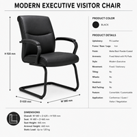 Chaise de visiteur exécutive moderne en cuir PU avec pieds en fer fixés, pour conférence, réunion, négociation, chaise de bureau pour invités avec dossier rembourré
