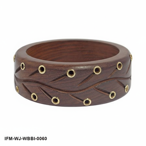 กำไลข้อมือไม้สีเข้มทำมือ ประดับทองเหลืองลายเรขาคณิต สไตล์โบฮีเมียน - Product Image 1