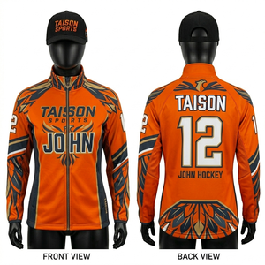 Veste d'entraînement de hockey sur glace pour femmes, tissu extensible en polyester premium 300 GSM, orange et noir, impression par sublimation, logo personnalisé - Product Image 1