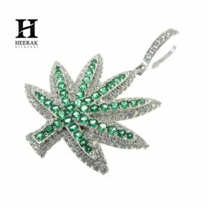 Collar con colgante de hoja de marihuana con incrustaciones de diamantes, estilo Hip Hop, con dije de hoja de cannabis verde esmeralda y diamante cultivado en laboratorio, al por mayor - Product Image 3