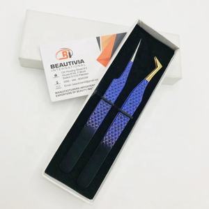 Pinzas de extensión de pestañas de acero inoxidable de dos tonos personalizadas profesionales Extensiones de pestañas de etiqueta privada sostenibles Punta puntiaguda - Product Image 2