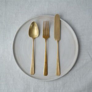 Juego de Cubiertos de Acero Inoxidable Ecológico de Alta Calidad, Chapado en Oro, Diseño Moderno, Acabado Dorado Cepillado, para Uso en el Hogar, Hoteles y Fiestas, Precio Razonable - Product Image 1