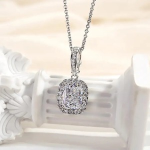925 Moissanite Ice <b>Cushion</b> Cut White Stone 3.6 Carat 8x10mm Women's Sterling Silver 18K White Gold Plated Necklace Wholesale - Product Image 1