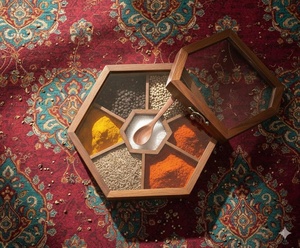 Boîte à épices en bois poli de qualité supérieure, écologique, 7 compartiments carrés pour le stockage des épices et herbes, étanche, compatible lave-vaisselle, faite à la main, tendance - Product Image 3