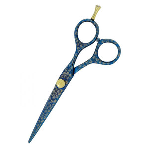Tijeras Profesionales para Cortar Cabello Azules con Tornillo de Ajuste Dorado, Hoja Afilada de Acero Inoxidable Premium, Tijeras de Barbero - Product Image 3
