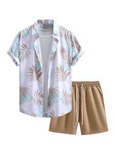 Ensemble deux pièces d'été à imprimé floral pour hommes, chemise à manches courtes boutonnée et short à taille élastique, tenue légère pour ensemble assorti - Product Image 3