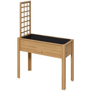 Maceta elevada de madera natural con enrejado para plantas trepadoras, cama de jardín elevada con patas, agujeros de drenaje, macetas y jardineras - Product Image 1