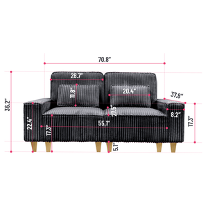 โซฟาคู่ผ้ากำมะหยี่นุ่มสบาย 2 ที่นั่ง พร้อมที่วางแก้วสแตนเลสขัดเงาแบบลึก และหมอนตกแต่ง 2 ใบ สำหรับห้องนั่งเล่น - Product Image 3