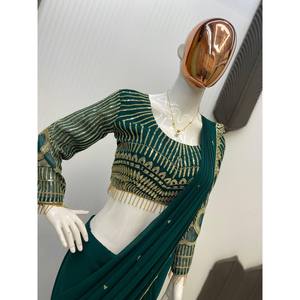 Sari de desgaste de fiesta de diseñador con trabajo de bordado de secuencia para vestirse profesionalmente - Product Image 2