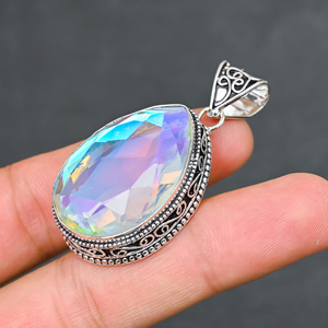Magnifique pendentif en topaze mystique, pierre précieuse créée en laboratoire, en argent sterling 925, fait main, bijou statement, cadeau pour femme, très demandé - Product Image 2