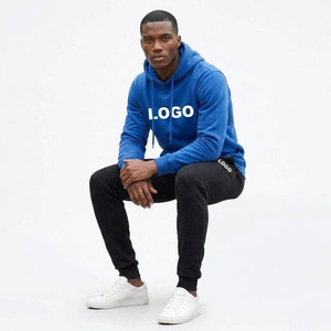 Ensemble de survêtement unisexe bleu imprimé avec logo personnalisé, sweat à capuche en molleton premium, pantalon de jogging ajusté, respirant et à séchage rapide - Product Image 2