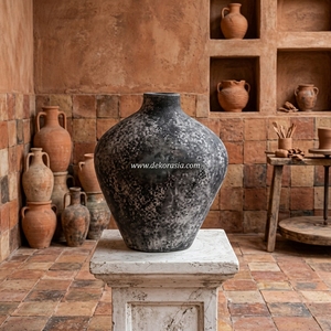 Vase Urne Plate Rustique en Terre Cuite Pero, Pot en Céramique Façonné à la Main, Vase Décoratif de Table, Fournisseur en Gros - Product Image 5