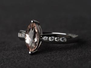 Anillo de Boda de Morganita, Morganita Rosa Natural, Corte Marquesa, Gema Rosa, Plata de Ley, Regalos, Joyería - Product Image 2
