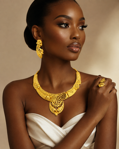 Nigerian Women's Classic Flower <b>Charm</b> Necklace Box Chain Gold Plated Brass Wedding Design - Product Image 3
