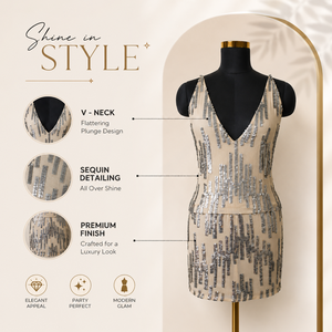 Luxury White Silver <b>Sequin</b> Mini Dress for Women Deep V Neck Cocktail Party Dress Elegant Sleeveless Bodycon Clubwear Evening - Product Image 5