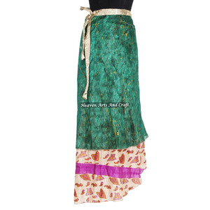 Fabulous 2 Layer <b>Wrap</b> Around Hippie Silk Long Skirt Silk Sari Stylish Exclusive Design <b>Sarong</b> <b>Wrap</b> Skirt - Product Image 6