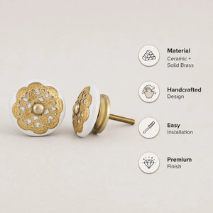 Poignée de meuble ronde en céramique blanche SHUBHAM, bouton décoratif pour tiroir de cuisine ou armoire - Product Image 3