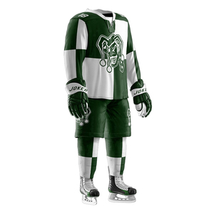 Conjunto de Jersey de Hockey sobre Hielo Jokers para Hombre, Manga Larga, Sublimado, Absorbente de Humedad, Corte Atlético, Verde y Blanco con Estampado de Personajes - Product Image 3