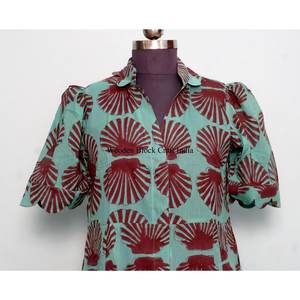 Robe longue élégante pour femme à manches courtes, imprimé floral, style décontracté vintage, 100% coton, taille naturelle avec ceinture, lavable, vente en gros - Product Image 2