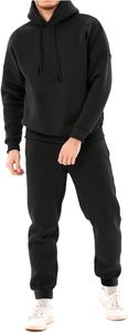 Conjunto de Sudadera con Capucha Negra para Hombre, Estilo Casual, Color Sólido, Manga Larga, 100% Algodón, Transpirable, Corte Regular, Ropa de Otoño - Product Image 5