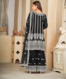 ชุดอานาร์กาลีสีดำคุณภาพดีสำหรับผู้หญิง สไตล์ปากีสถาน เหมาะสำหรับงานแต่งงานและงานเฉลิมฉลอง แขนสามส่วน แบบเย็บกึ่งสำเร็จรูป - Product Image 5