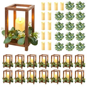 Handcrafted Pine Wood <b>Lantern</b> with LED Candles - Wholesale Decorative <b>Lanterns</b> India - Product Image 1