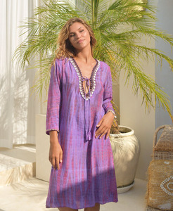 Latest Summer Women's Long Sleeve Blouse Hand Beaded Neck <b>Top</b> Tunic Printed Beach Occasion Shirt Eco-Friendly Rayon Crepe - Product Image 1