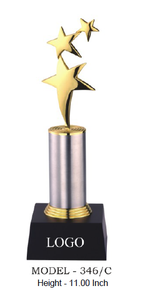 Trophée écologique en argent avec base en colonne plaquée métal à trois étoiles, logo imprimé UV, gravure, récompense sportive, modèle 346 ABC - Product Image 6