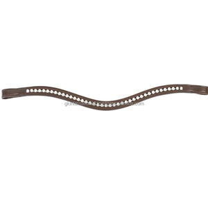 Banda para cejas de caballo de cuero genuino negro y marrón Habana con cristales redondos de marca de una sola fila, banda para cejas con cadena ostentosa para caballos - Product Image 4