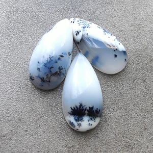 Cabochon d'agate dendritique naturelle, forme poire/goutte d'eau, calibré, dos plat, pierre précieuse - Product Image 5