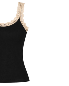 Camisole en coton noir personnalisée pour femme avec dentelle, coupe ajustée, sans manches, débardeur décontracté d'été, doux, respirant, style basique pour tous les jours - Product Image 2