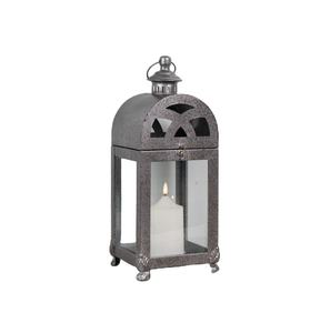 Lanterne en métal galvanisé pour décoration intérieure, avec panneaux en verre, style vintage, dessus arqué, porte-bougie de table pour usage intérieur et extérieur - Product Image 1