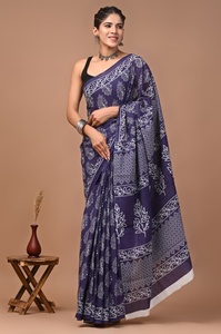 Sari BAGRU BLOCK de Algodón Mulmul con Estampado a Mano Indio - Sari Tradicional Sostenible y Suave para Mujer, Ideal para Bodas y Playa - Product Image 2