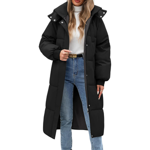 Women's Long Puffer <b>Coat</b> Solid Color Stand Collar Zipper Closure Full Sleeve Winter Warm Outerwear Thick Polyester Waterproof - Product Image 2