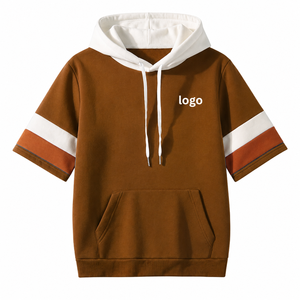 <b>Men's</b> <b>Pullover</b> Cotton Fleece Short Sleeve Hoodie Casual Comfortable Lightweight Hooded Sweatshirt Basic Cotton Blended Hoodie - Product Image 3