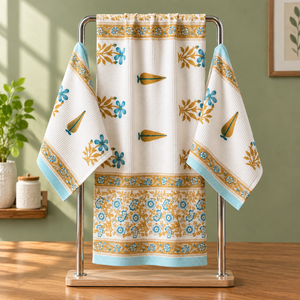 Ensemble de serviettes de bain en tissu gaufré imprimé, serviettes de bain en coton à motif floral de carotte, serviettes douces, absorbantes et à séchage rapide pour la maison, le spa et l'hôtel - Product Image 1