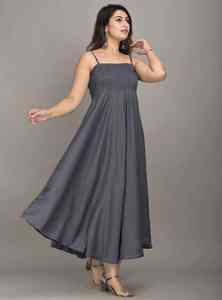 Vestido Midi de Algodón Gris Oscuro para Mujer, Tirantes Finos, Cintura Fruncida, Corte en A, Vestido Casual de Verano - Product Image 4