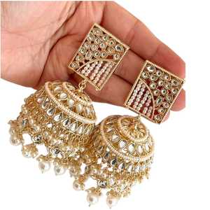 Boucles d'oreilles en laiton de qualité supérieure pour femmes, style Jhumki, ensemble de bijoux tendance, plaqué or, prix de gros OEM ODM - Product Image 1