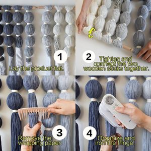 Décoration murale en macramé, grande œuvre d'art murale en fibres de fil, esthétique géométrique, pompon perlé - Product Image 1