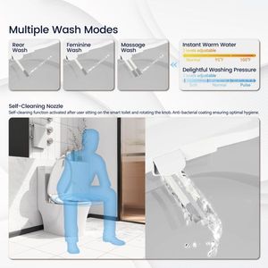 Siège de toilette intelligent électrique à double mode de commande avec siège chauffant réglable, buse de bidet portable, siège de toilette intelligent allongé - Product Image 2