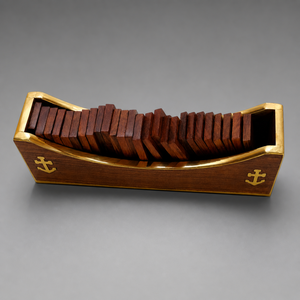 Handmade Indian Rosewood Dominoes Tray with 28 Dominoes | Wooden Game Set Brass Inlay | Luxury Storage Display Case Organizer - Product Image 4