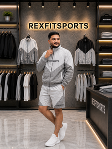 ชุดแจ็คเก็ตและกางเกงขาสั้นไนลอนแบบกำหนดเอง REXFIT SPORTS 2026 สำหรับผู้ชาย ชุดกีฬาน้ำหนักเบา เสื้อกันลม ชุดวอร์ม สตรีทแวร์ - Product Image 5